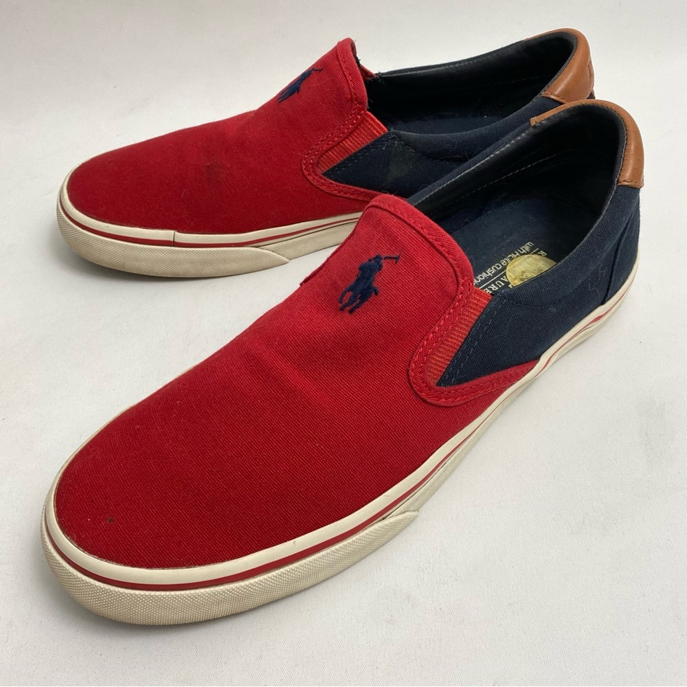Polo Ralph Lauren Red Blue Slip On Sneakers 8 D Mens